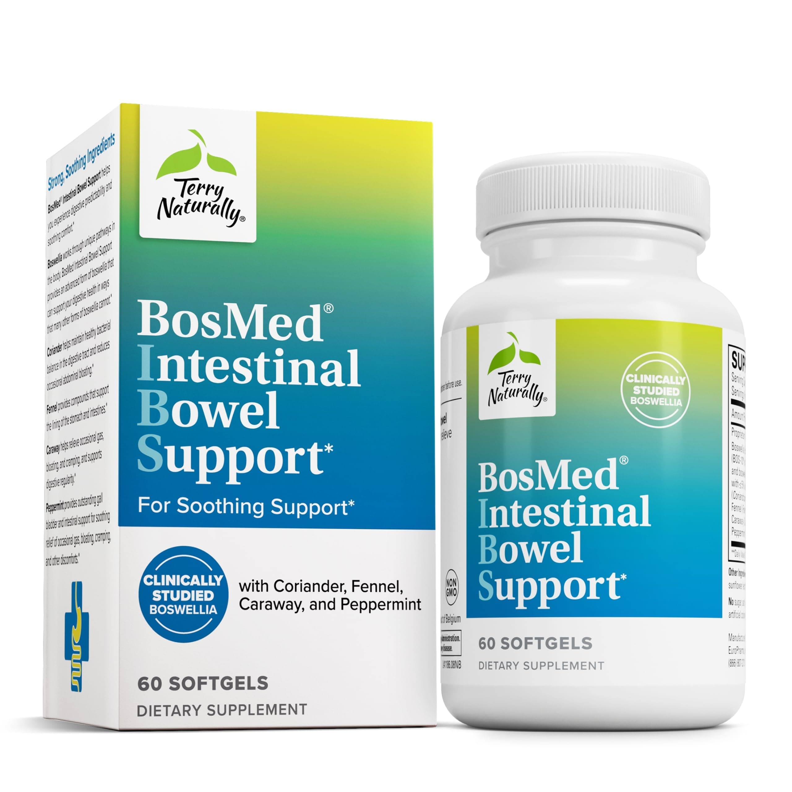 BosMed Intestinal Bowel Support - Digestive & Intestinal Support Supplement - Bowel Health Supplement - Gut Health Support with Coriander, Fennel, Carraway & Peppermint - 60 Softgels