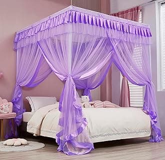 Mengersi Bed Canopy for Girls,Canopy Bed Curtains Canopy for Bed Drapes,Princess Bed Curtains Birthday Present Girls Room Decor,Purple
