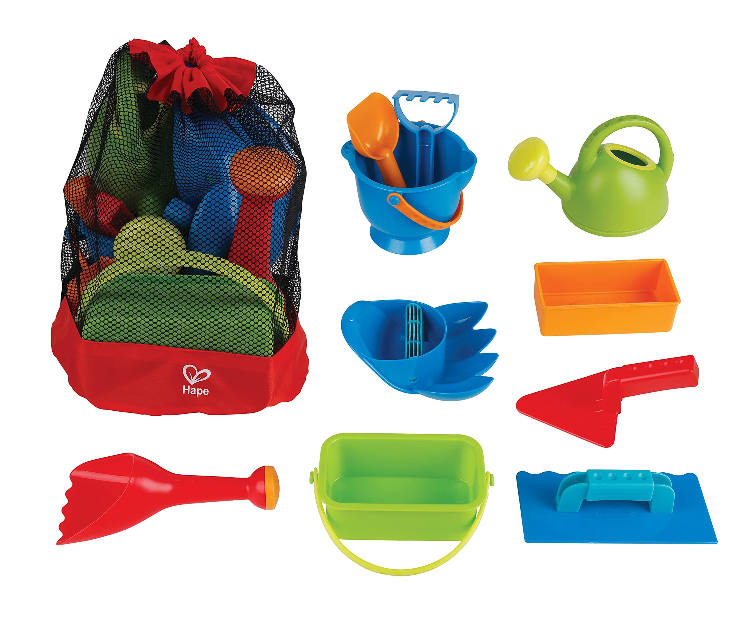 Hape Beach Essential Set 2, Sand Toy Pack, Mesh Bag Included, Blue