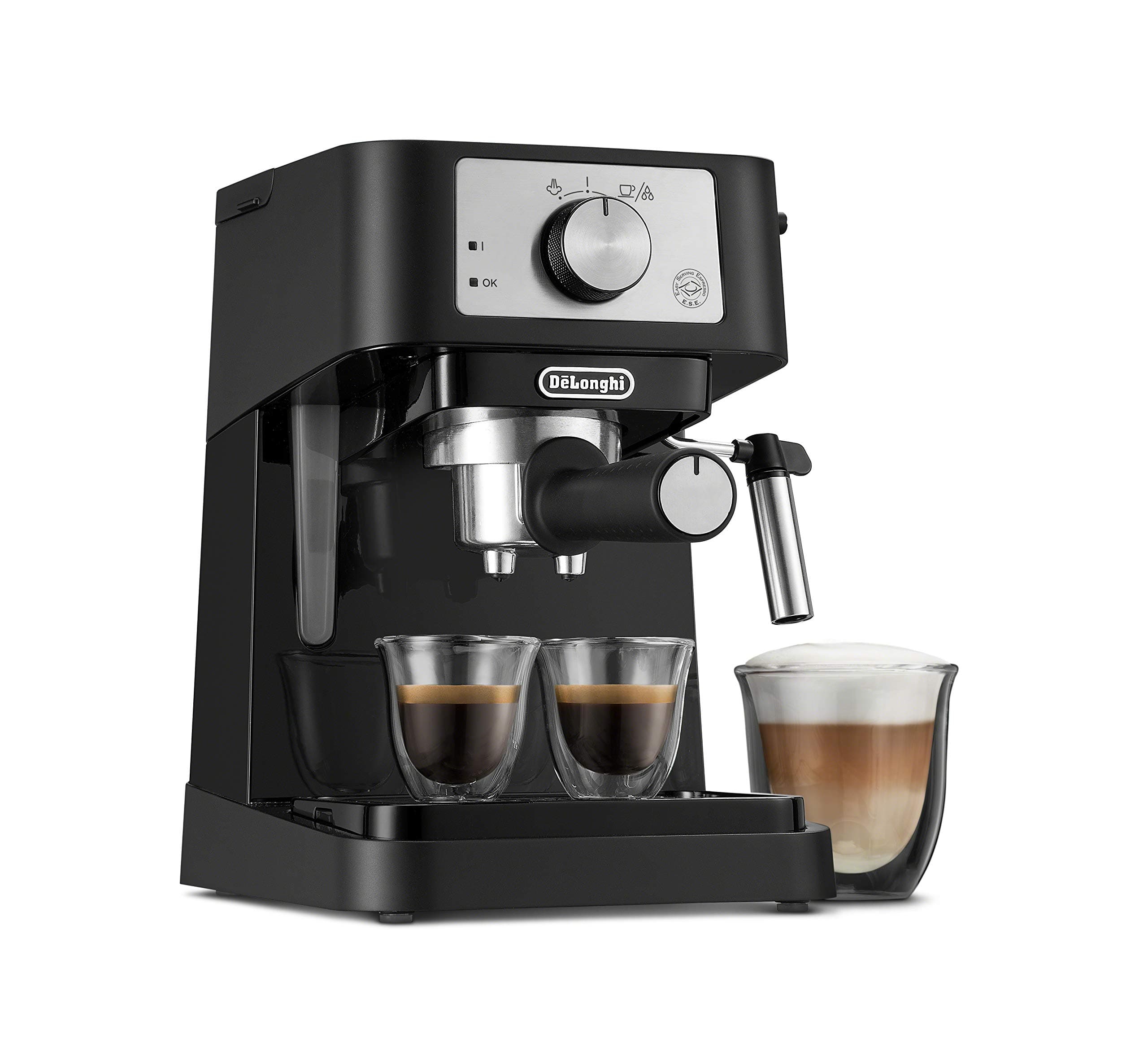 Stilosa Manual Espresso Machine, Compact Coffee Maker, 15 Bar Pump Pressure, Manual Milk Frother Steam Wand for Authentic Single & Double Espresso, Lattes & Cappuccinos, Tamper Included
