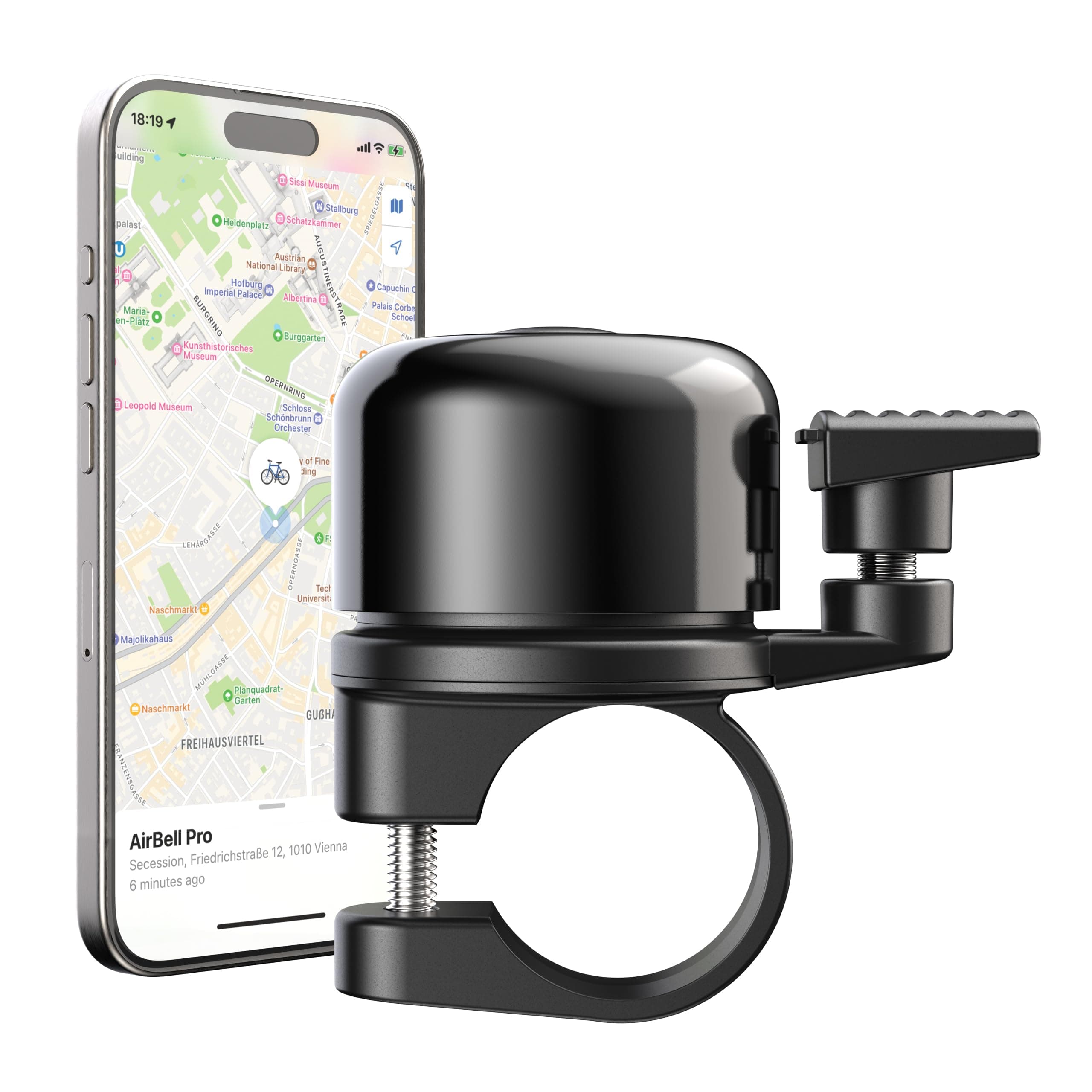 AirBell Pro Bicycle Bell with Integrated Tracker for Apple Find My Network, AirTag Alternative