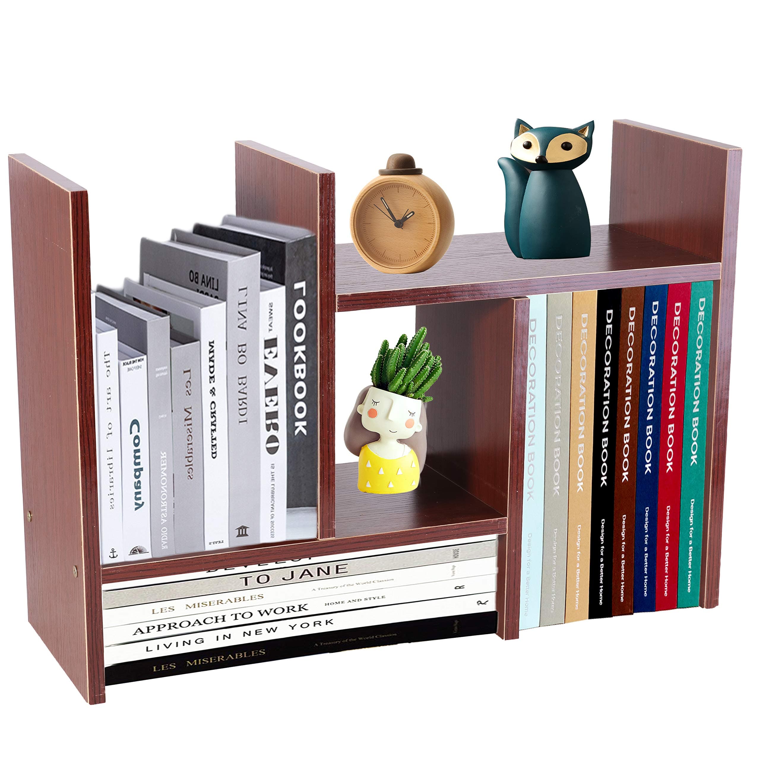 PENGKEOffice Storage Rack,Desktop Organizer,Home Decor Adjustable Wood Display Shelf Rack,True Natural Stand Shelf,Office Supplies Desk Organizer,Brown