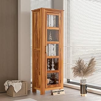 GFH Sheesham Wood Crockery Cabinet | Kitchen Cabinet | Bookshelf | Wooden Storage Cabinet | Wardrobes (Natural Finish)