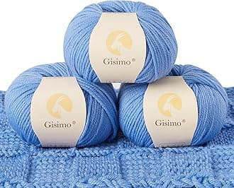 100% Merino Wool Yarn, 6-Ply Luxurious and Soft Yarn for Hand Knitting & Crocheting, 1.76 OZ/50g, 127 yds/116 Meters (Blue, 3 Balls)