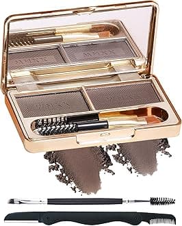 Eyebrow Powder Kit-2 Colors Eye Brow Tinting Powder Palette Long-Lasting Waterproof, Light Dark Grey Brown Brow Filler Product, Mother's Day Makeup Gift for Women Girl, with Mirror Brow Brush-Set 01