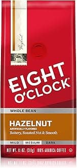 Eight O'Clock Coffee, Hazelnut Whole Bean, 11-Ounce Bags (Pack of 4)
