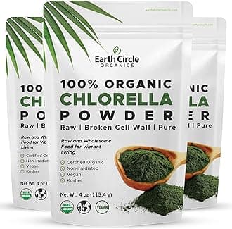 Earth Circle Organics Organic Chlorella Powder Superfood | Kosher | Broken Cell Wall Chlorophyll, Vegan, Super Green Algae, Clean Chlorella, High in Protein, Fiber & Amino Acids - 4oz (3 Pack)