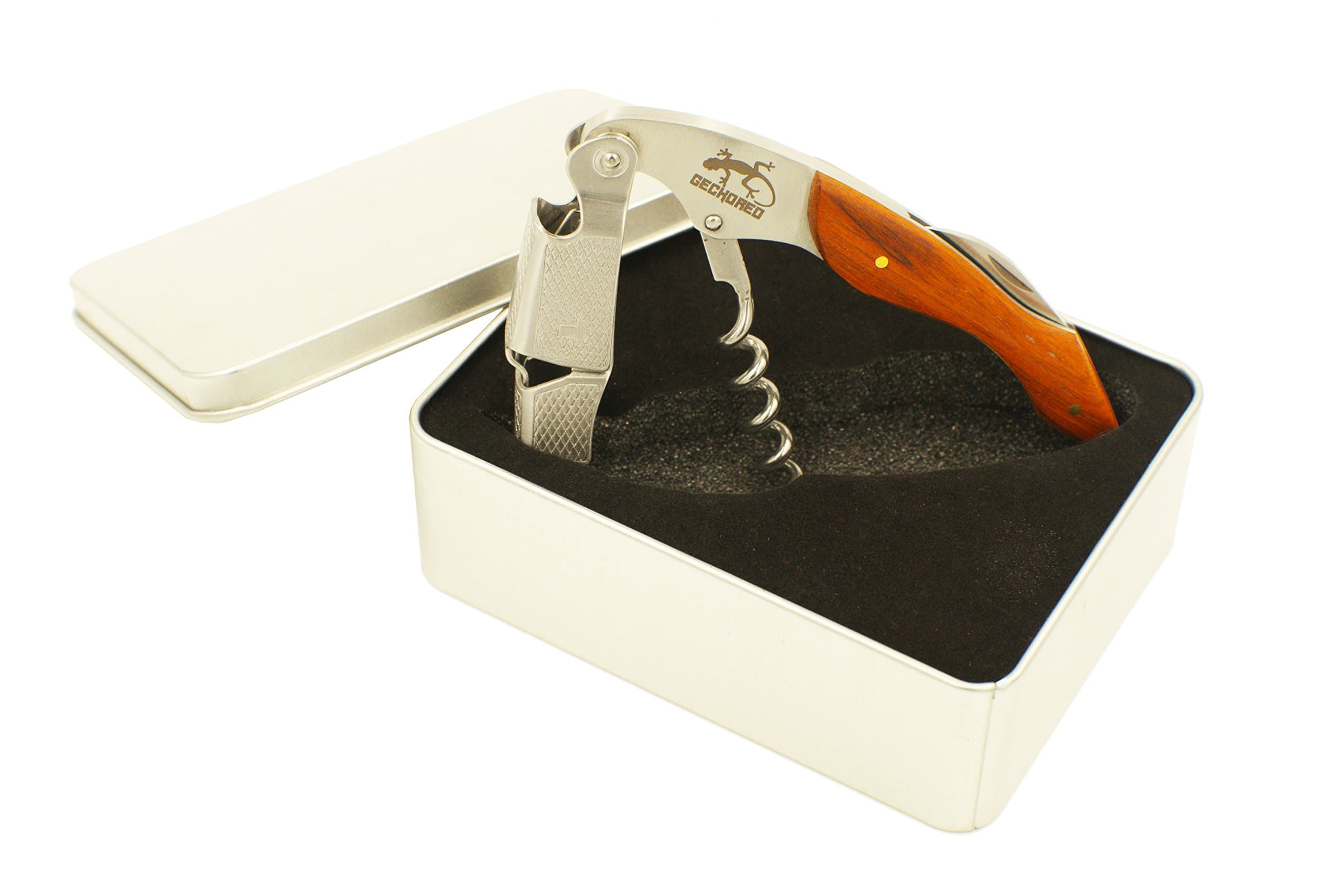 Premium Multi-functional Corkscrew, Bottle Opener & Foil Cutter Rose Wood Handle and Gift Case
