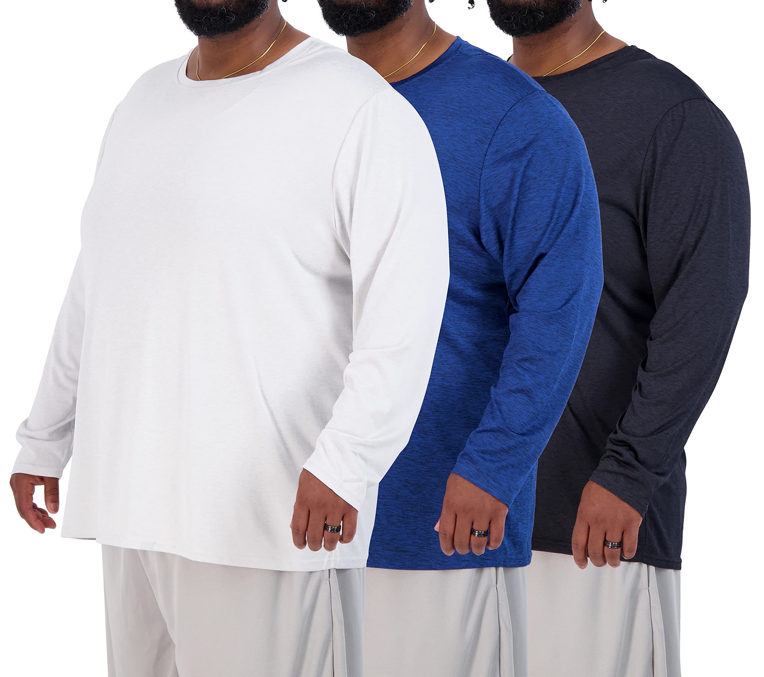 Real Essentials 3 Pack: Men’s Big & Tall Tech Stretch Long-Sleeve & Short-Sleeve Dry-Fit T-Shirt (3XT-5XT)