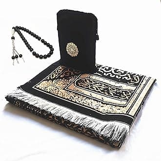 SHUKRAN Prayer Rug Muslim Prayer Mat with Bag & Prayer Beads for Kids Men Women - Soft Thin Prayer Matt Islam for Eid Travel Ramadan Perfect Islamic Gifts Chenille Fabric