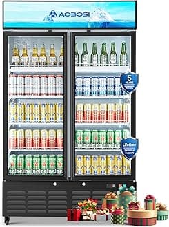 AAOBOSI 44”Commercial Merchandiser Refrigerator,27.02 Cu.Ft Glass Door Display Refrigerator,Upright Beverage Fridge with Soft LED Light,Customizable Lightbox,Universal Casters,Adjustable Shelves