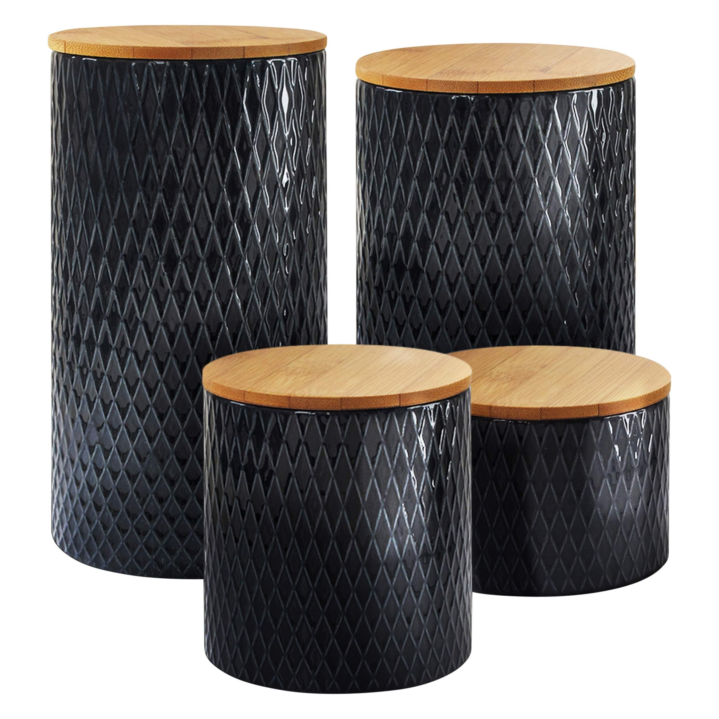 Diamond Embossed Canister Set 4-Piece Ceramic Jars Chic Design With Lids for Cookies, Candy, Coffee, Flour, Sugar, Rice, Pasta, Cereal & More Navy