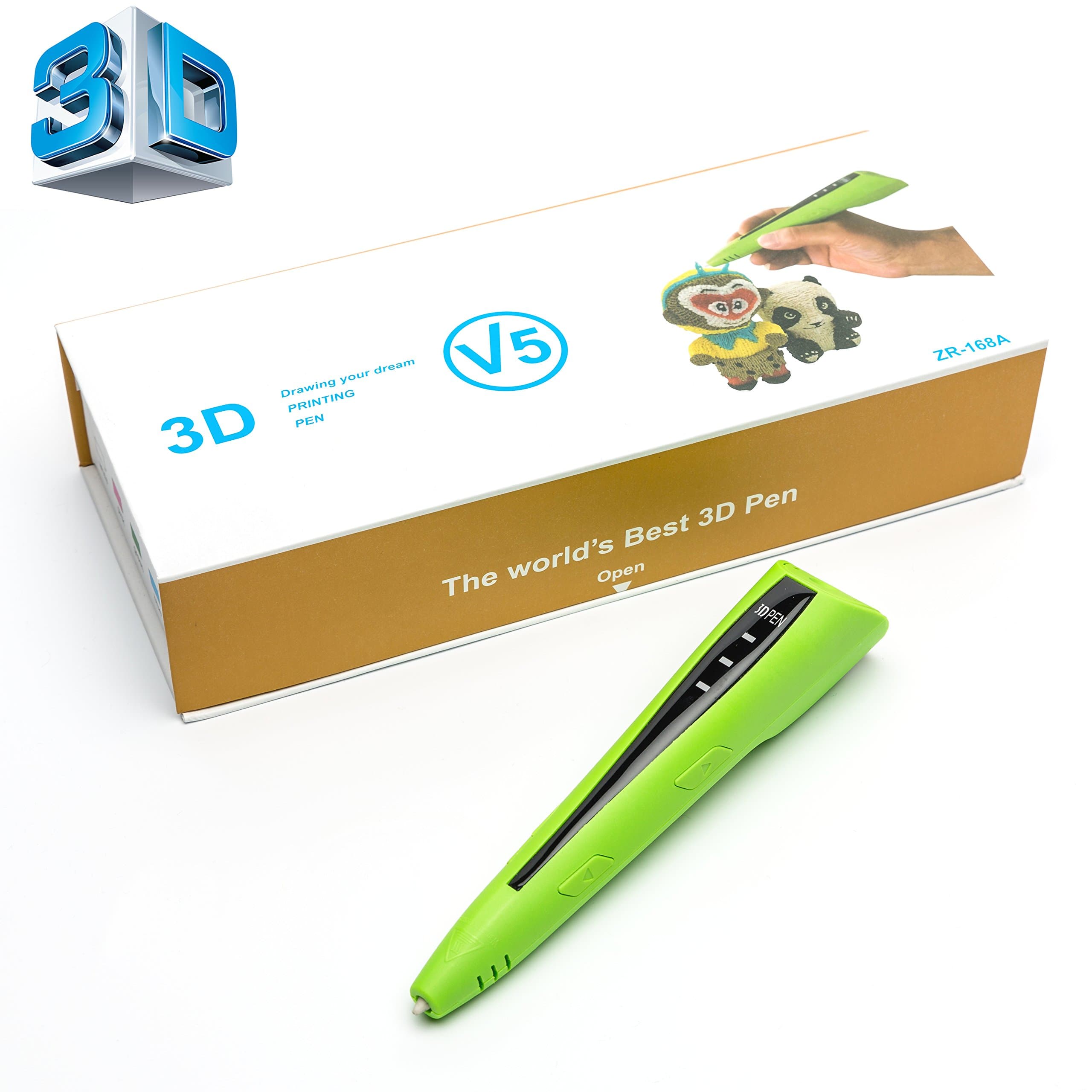 New Improved 3D Pen 2017 For Doodling, Professional 3D Printer In Different Colors, Comes With Refill Filament & USB Compatible Charger (GREEN)