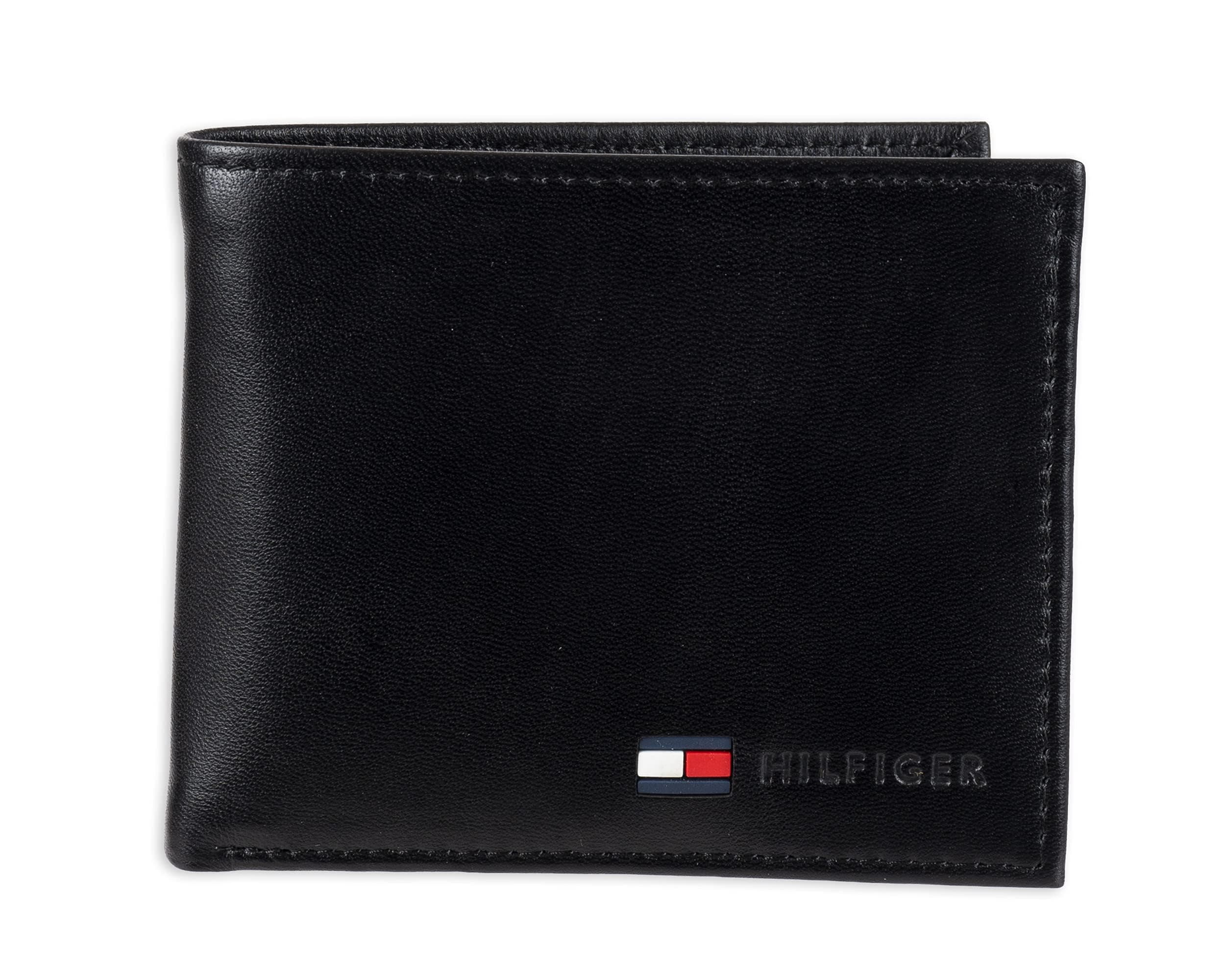 mens Leather Slim Bifold With Coin Pocket wallets, Black, One Size US