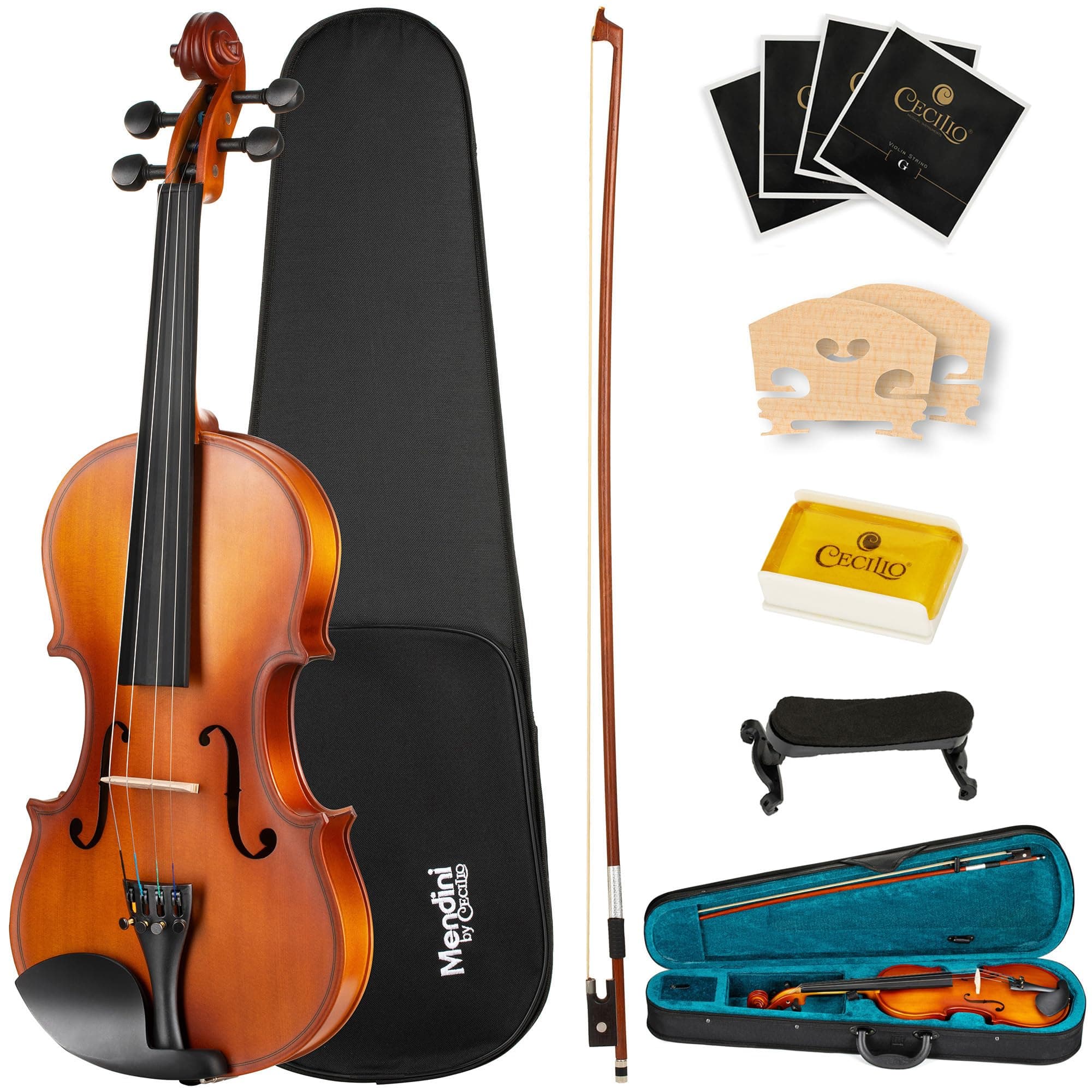 3/4 Violin Set For Beginners - Hand Carved Acoustic Violins Kit - Fiddle Solid Wood Kit with Hard Case, Bow, Rosin, Shoulder Rest, Bridge and Extra Strings