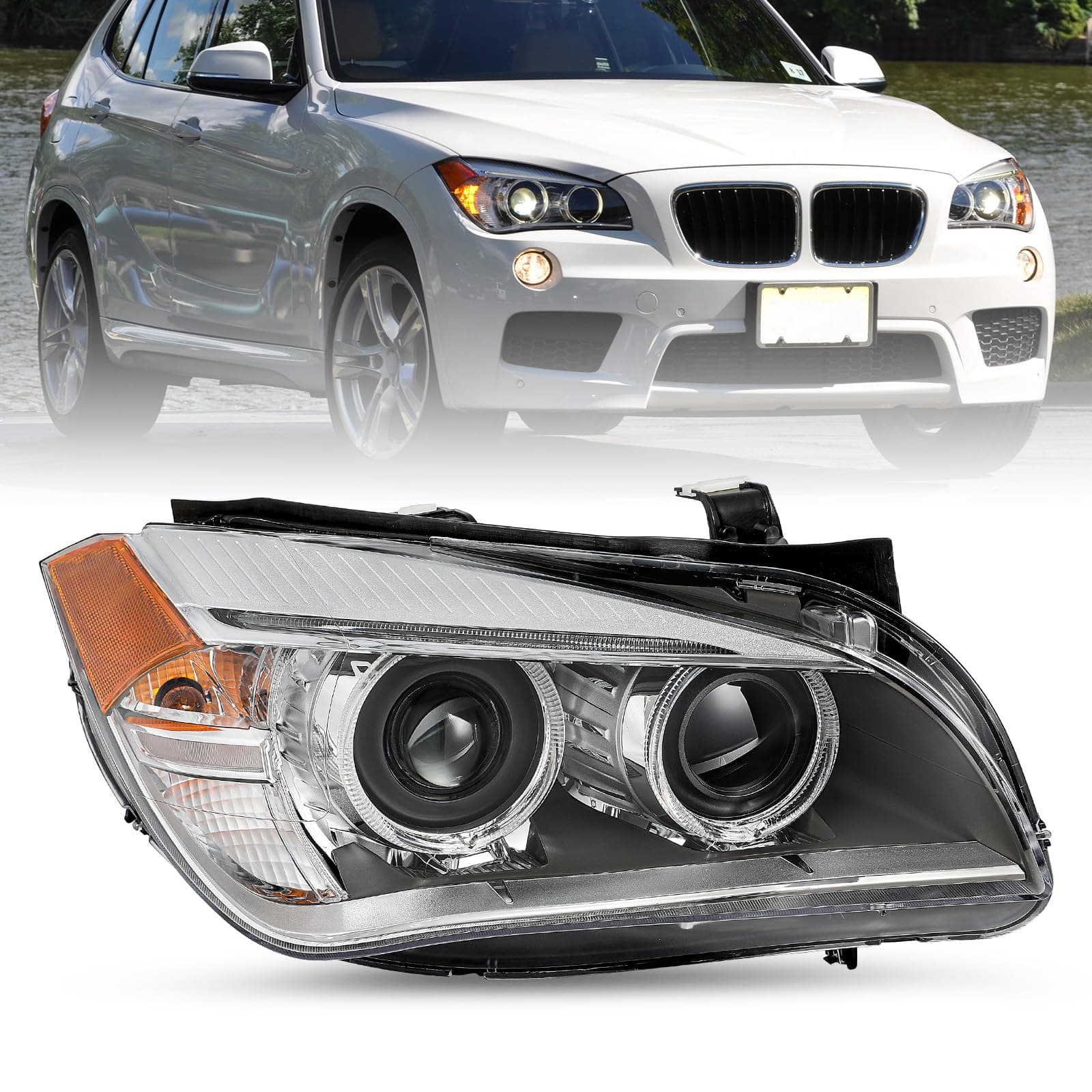 JSBOYAT Right Passenger Side Headlight Assembly Compatible With 2013 2014 2015 BMW X1 Xenon w/LED DRL, OE Direct Replacement Assembly for BMW X1