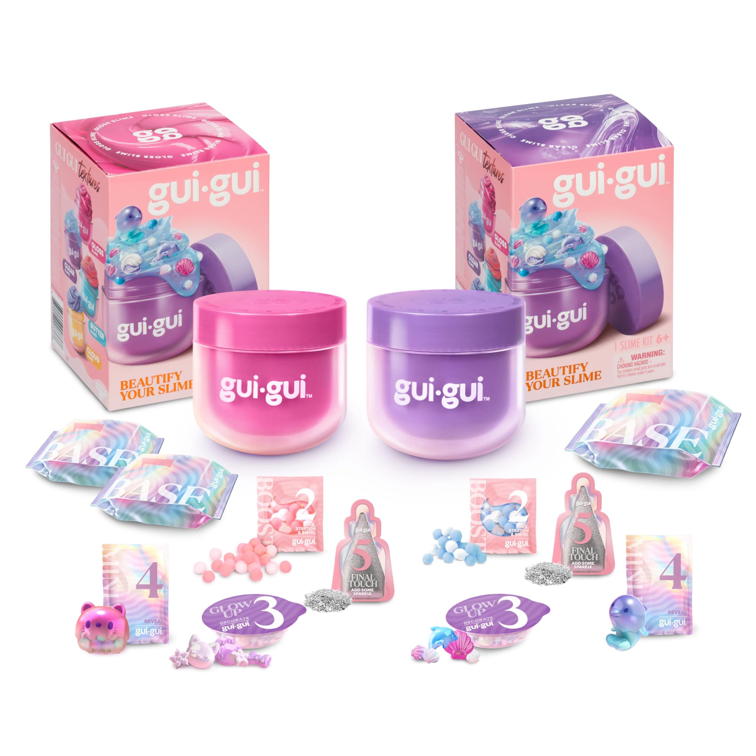 GUI GUI Slime Kit - Scented 2-Pack Bundle, Clear & Gloss, 5 Step DIY Process to Customize Your Ultimate Glow-Up, Resealable and Reusable Container, ASMR Experience, Slime Making Kit