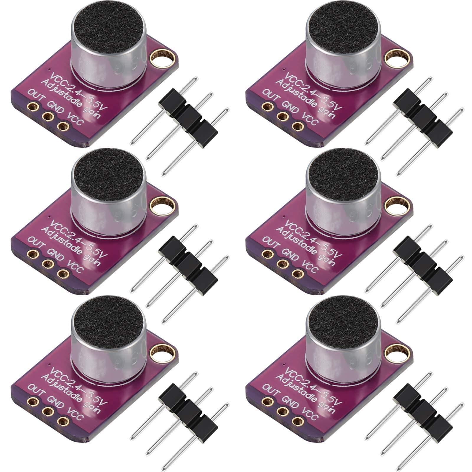 Weewooday 6 Pieces Electret Microphone Amplifier Module MAX4466 Adjustable Gain Blue Breakout Board