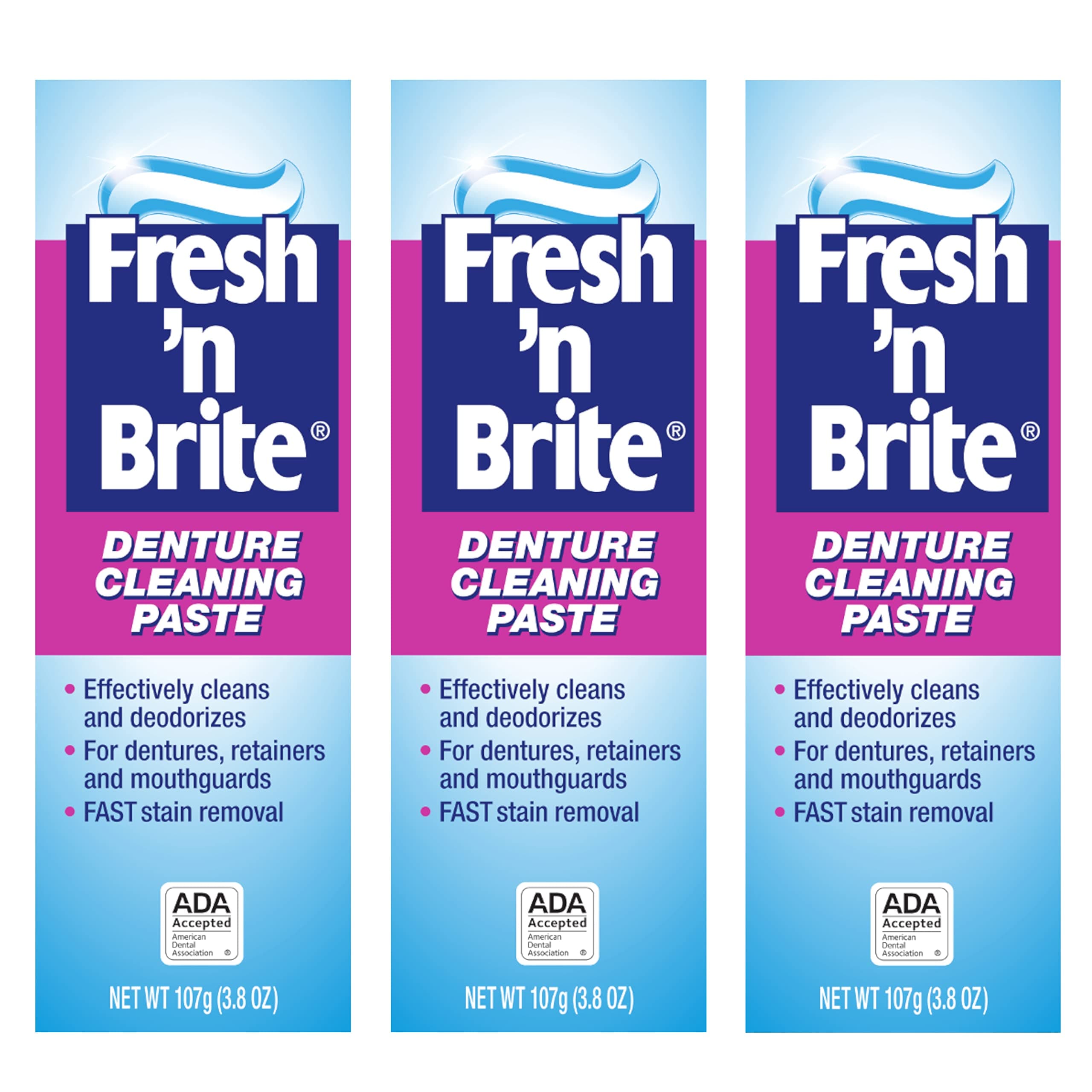 Fresh 'n Brite Denture Cleaning Paste, Minty Gel, 3.8 Ounce Tube (Pack of 3)