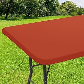 Smiry Rectangle Tablecloth, Elastic Fitted Flannel Backed Vinyl Tablecloths for 6ft Folding Tables, Waterproof Wipeable Table Covers for Indoor, Outdoor, Picnic and Camping (Rust, 30"x72")