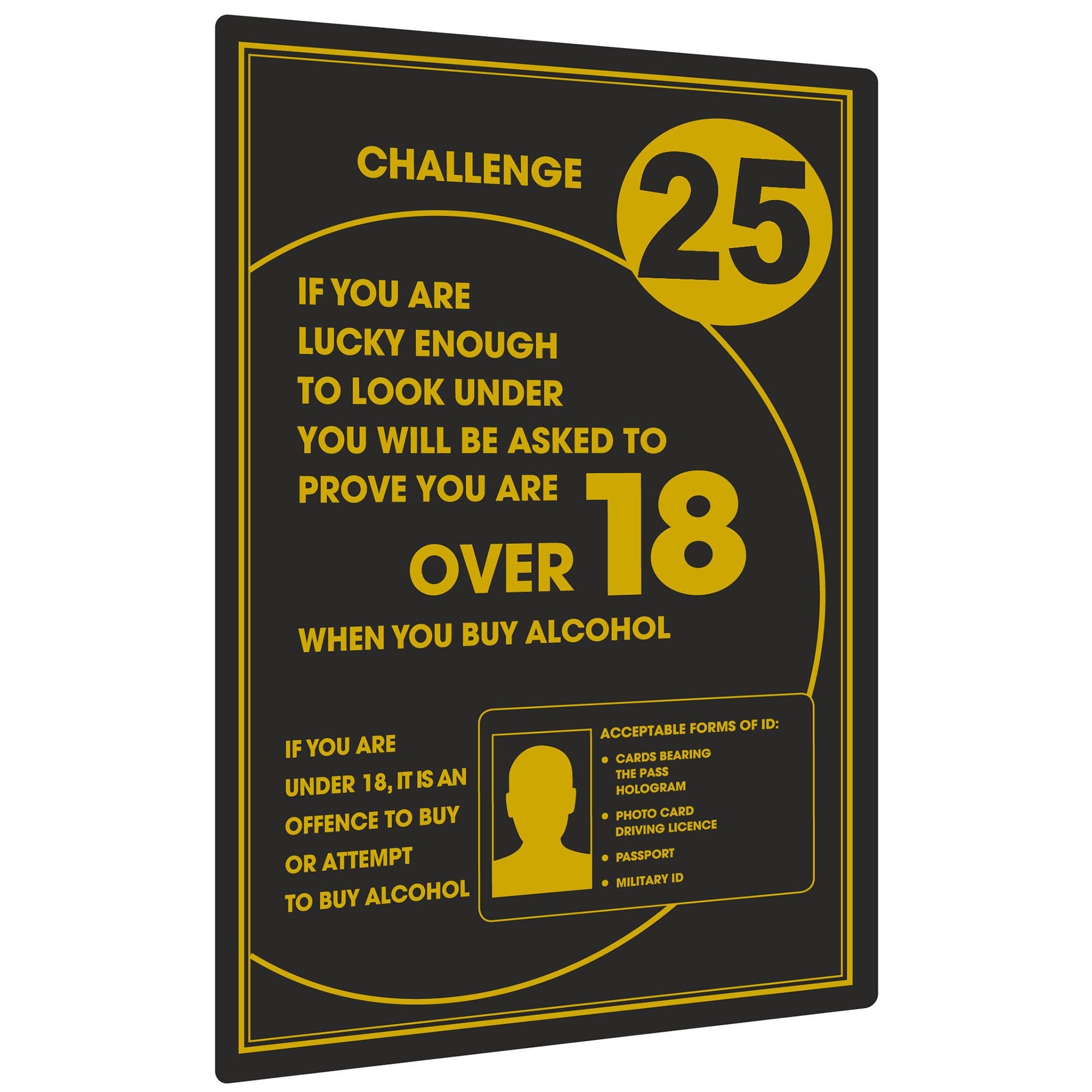 Challenge 25 Underage Drinking Wall Sign - Wall Mountable Legal Drinking Notice for Bars