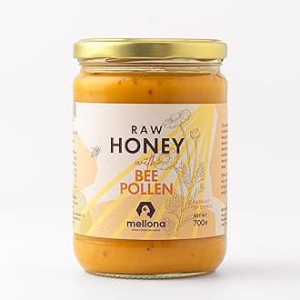 Mellona 100% Raw Honey Unfiltered with Bee Pollen - Natural Honey Raw Unprocessed, Unheated & Unfiltered, No Artificial Additives, Pure Superfood 700 Gram