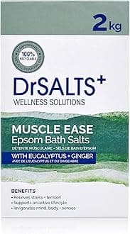Dr SALTS Muscle Ease Epsom Salts 2kg - Soaking Therapy for Strain, Pain & Stiffness Relief with Eucalyptus, Ginger Essential Oils - Vegan, Cruelty-Free Bath