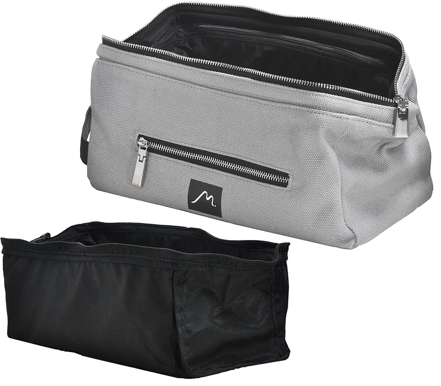 Metier Life Compact Canvas Dopp Bag with Removable Nylon Liner Minimalist Toiletry Kit for Bathroom Supplies, Cosmetics and Makeup | Vegan Leather Handle