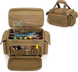 Small Tool Bag for Men, Tool Storage Organiser with Anti-friction and Thick Padded Bottom, Tactical Bag, Range Bag, Multi-functional Work Bag for Repairman, Electrician, Carpenters, Khaki