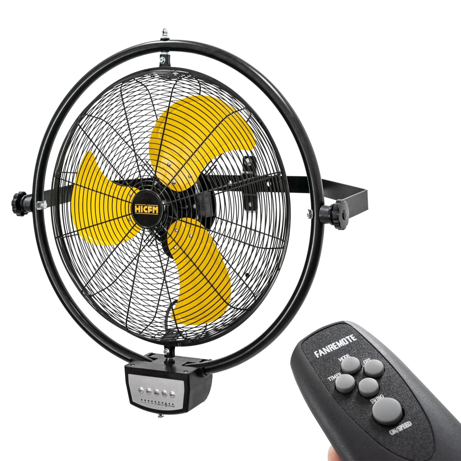 HiCFM 20" Remote Control Wall Mount Fan, 5100 CFM High Velocity 3-Speed Oscillating Wall Fans with Timer for Industrial, Commercial, Warehouse, Garage, Gazebo and Patios - UL Listed