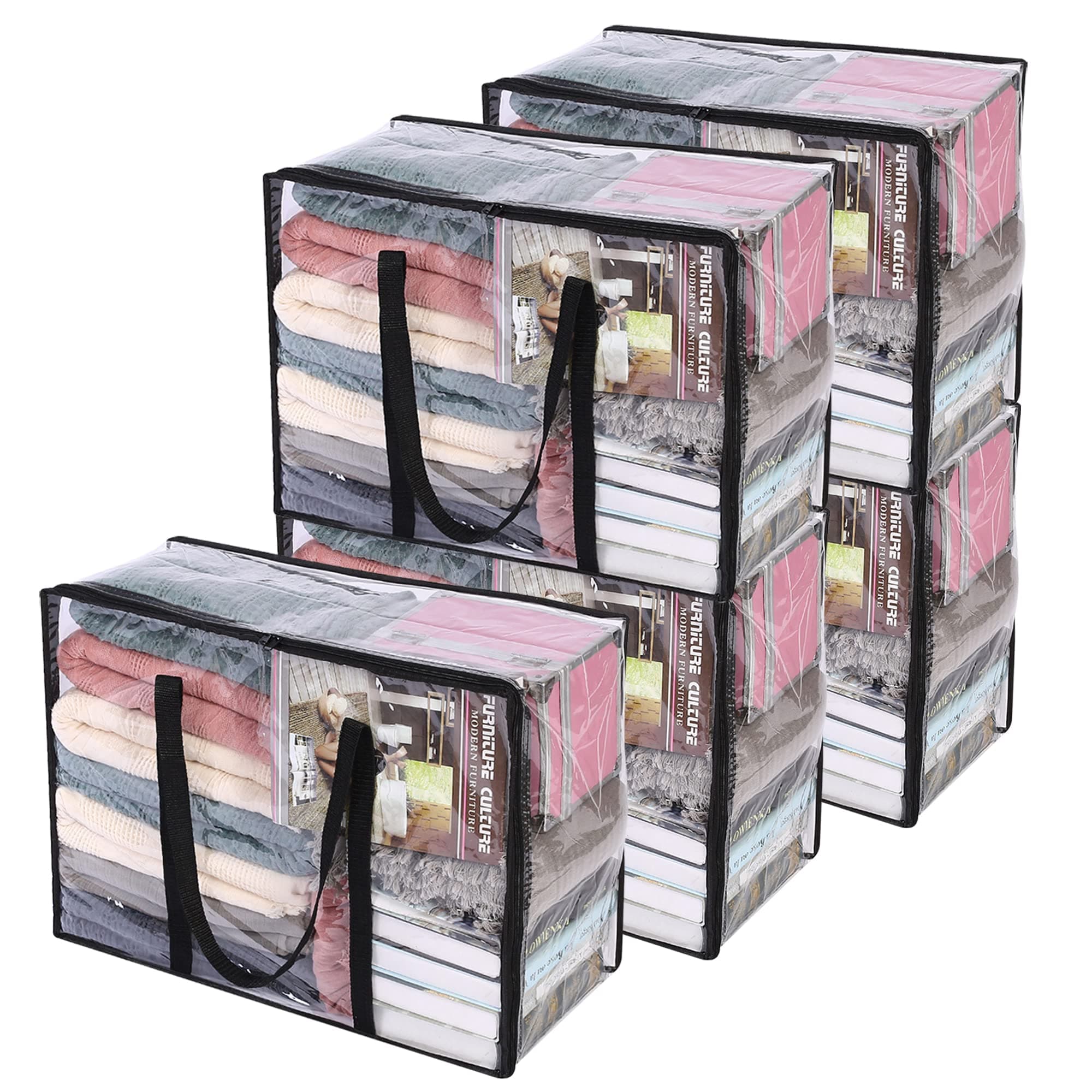 Vieshful 5 Pack Clear Comforter Storage Bag, 40L Clothes Storage Bag with Zipper Closet Organizer, Plastic Storage Containers Moving bags for Comforter, Blanket, Bedding, Duvet, Toys