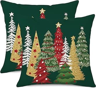 Coeufuedy Green Christmas Throw Pillow Covers 18 x 18 Inch Set of 2 Xmas Tree Christmas Winter Holiday Decorative Cushion Case for Sofa Couch Home Decor
