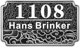 Personalized Cast Address Sign House Number Home Address Plaque 12 Inch, Custom Steet House Number Sign, Metal or Acrylic Antique Brass for Outside Vintage