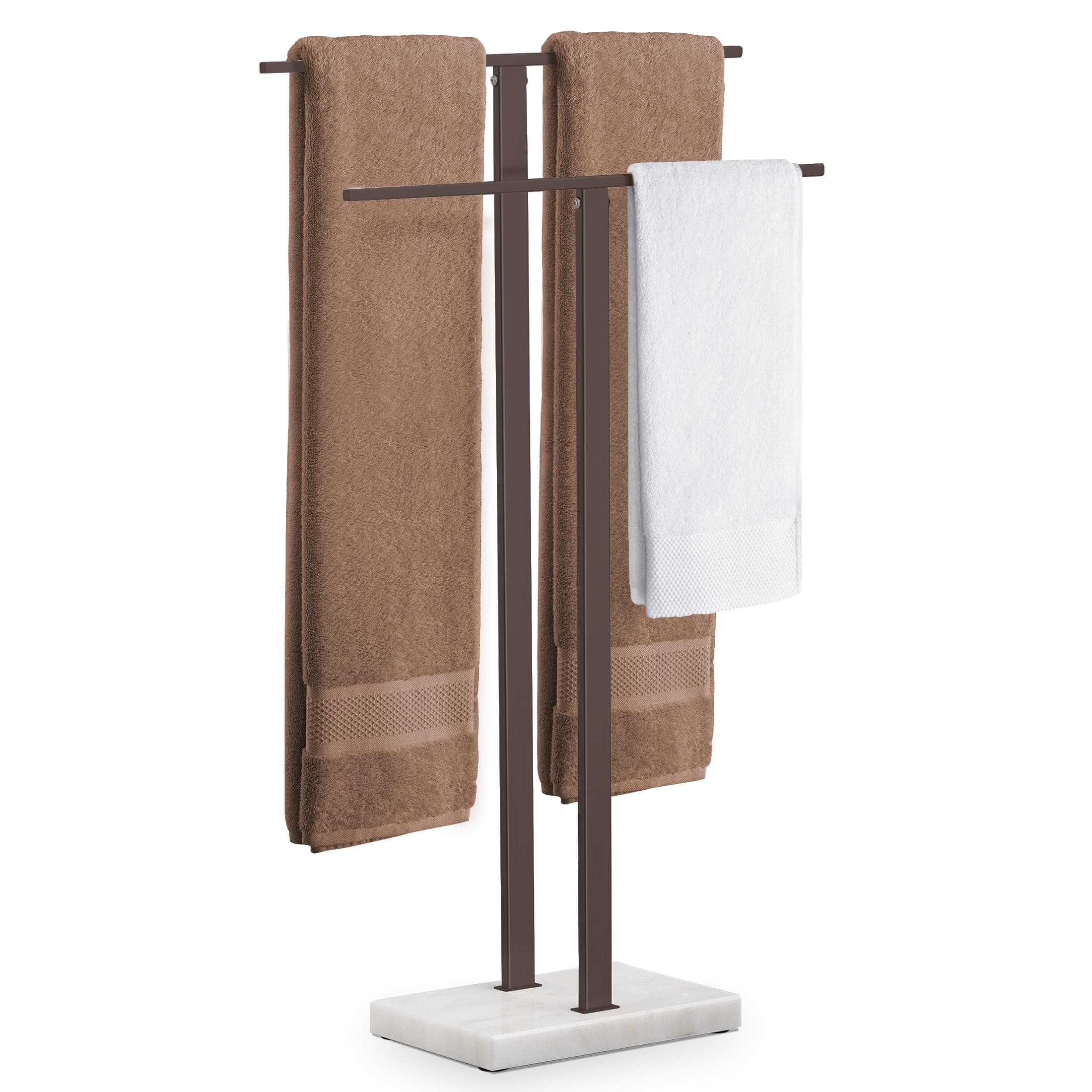 Bronze Standing Towel Rack with Weighted Marble Base, 2-Tier Towel Rack Stand for Bathroom Floor, Bath Towel Holder Fits Bath Towel & Hand Towel,18/8 Stainless Steel, BTH217-BB