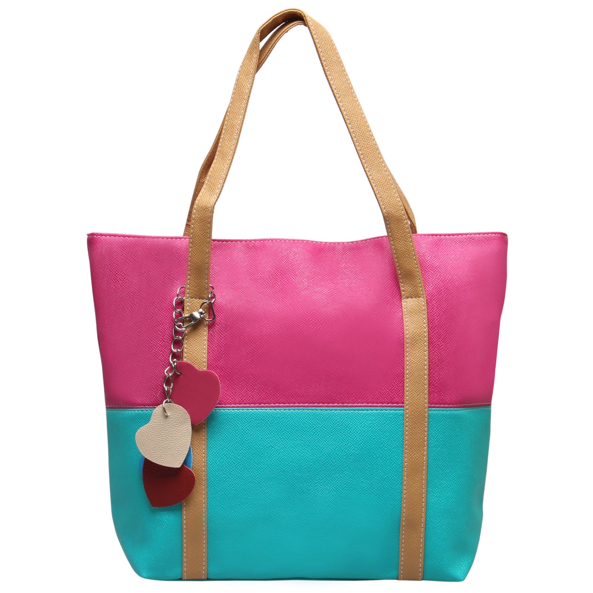 Hynes Eagle Womens PU Leather Simple Tote-style Top Handle Handbags (Rose red&Blue)