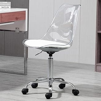 HOMEFUN Clear Desk Chair with Cushion, Armless Acrylic Rolling Chair Height Adjustable Ghost Swivel Molded Plastic and Wheels, Clear
