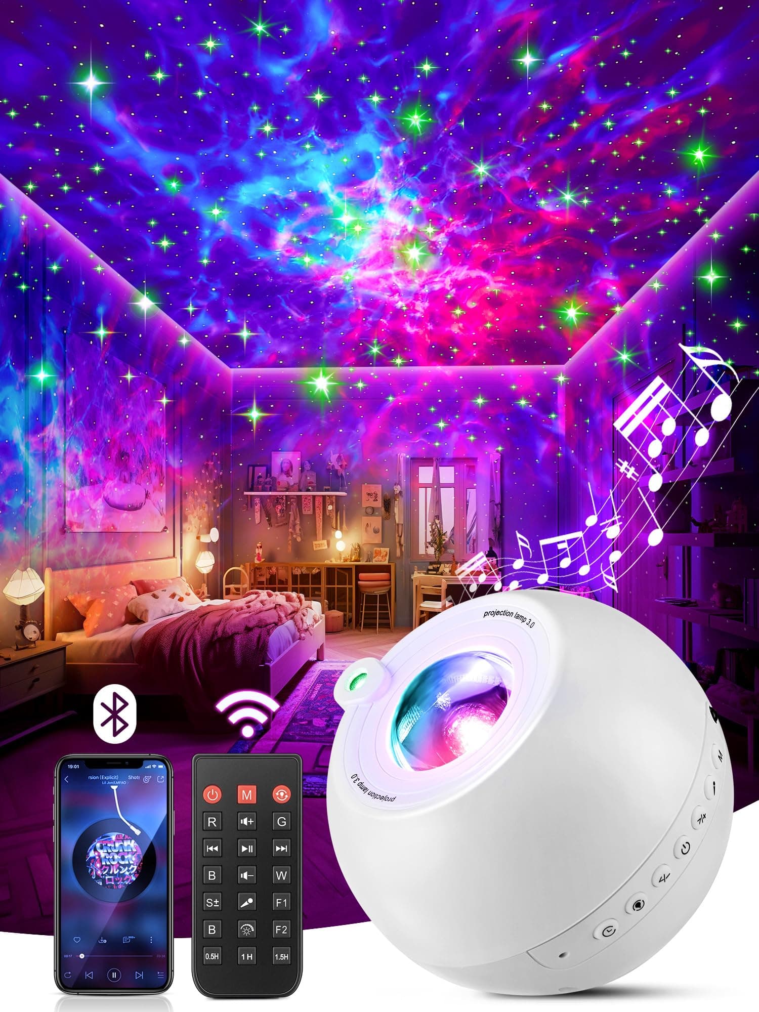 360 Lights+15 White Noise Machine+Bluetooth Galaxy Projector Birthday Gifts for Women Gifts for Girls Led Lights for Bedroom Decor Home Decoration Room Decor Star Night Light Led Lamp Cool Stuff
