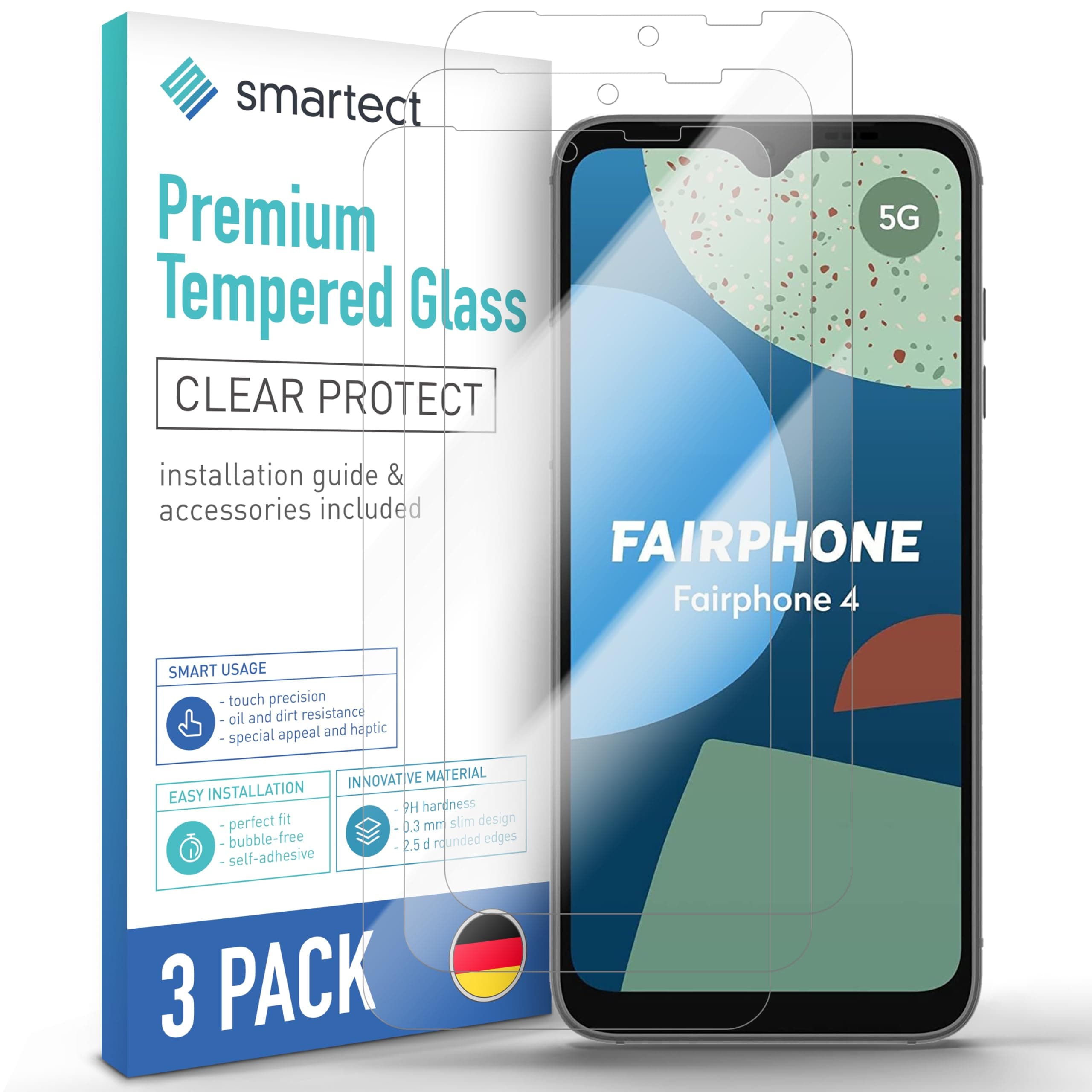 Glass Screen Protector [3 Pieces, Ultra-Clear] for Fairphone 4 (Camera Cutout), HD Protective Film Anti Scratch, Bubble Free, 9H Hardness, Ultra Resistant