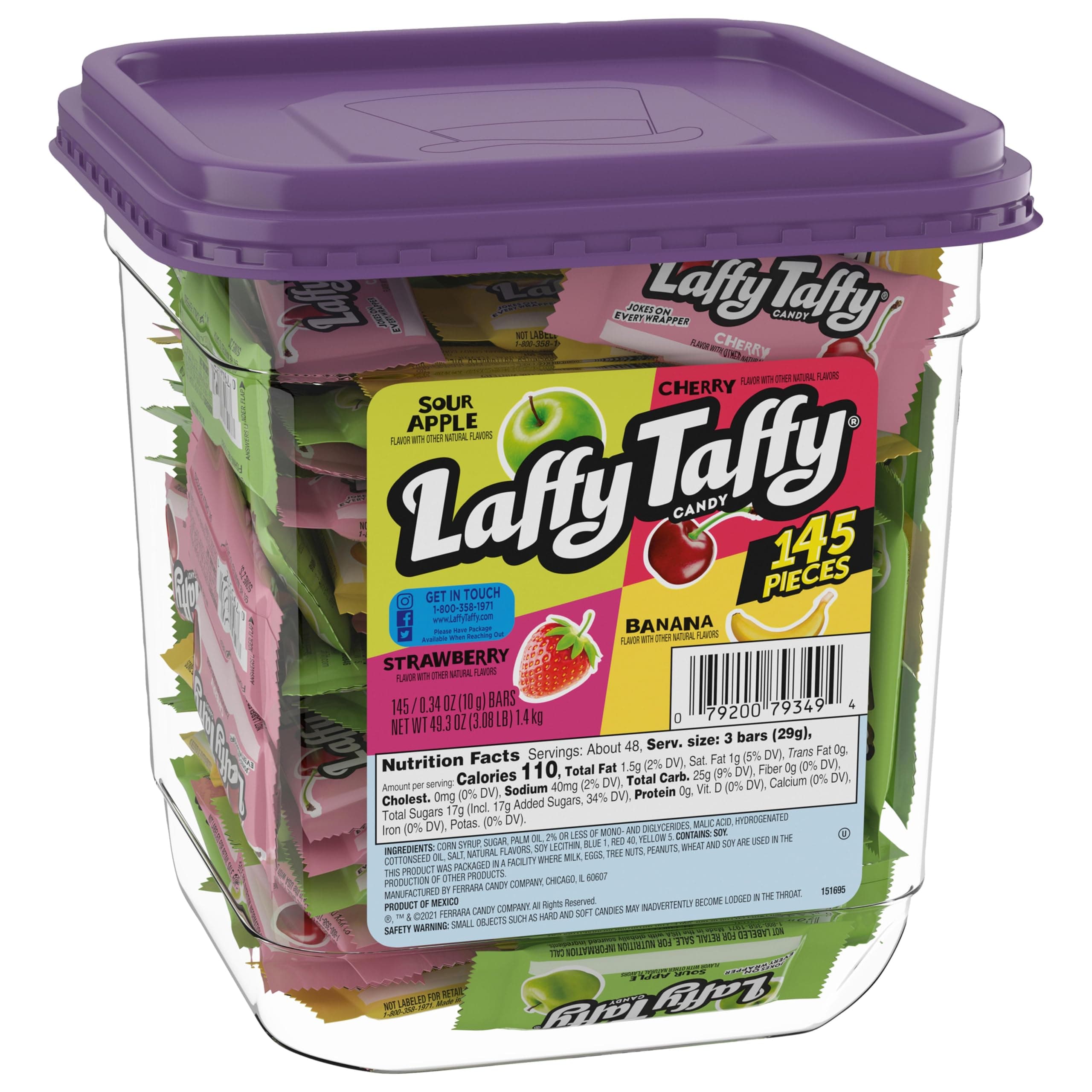 Wonka Laffy Taffy Assorted Jar 145 Pieces