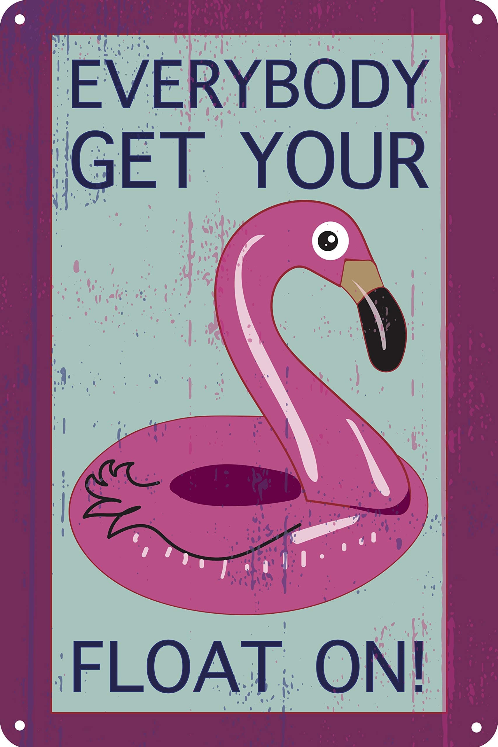 Get Your Float On 12" x 8" Pool Sign Pink Flamingo Pool Float Decor Tin Sign Home Pool Outdoor Decor