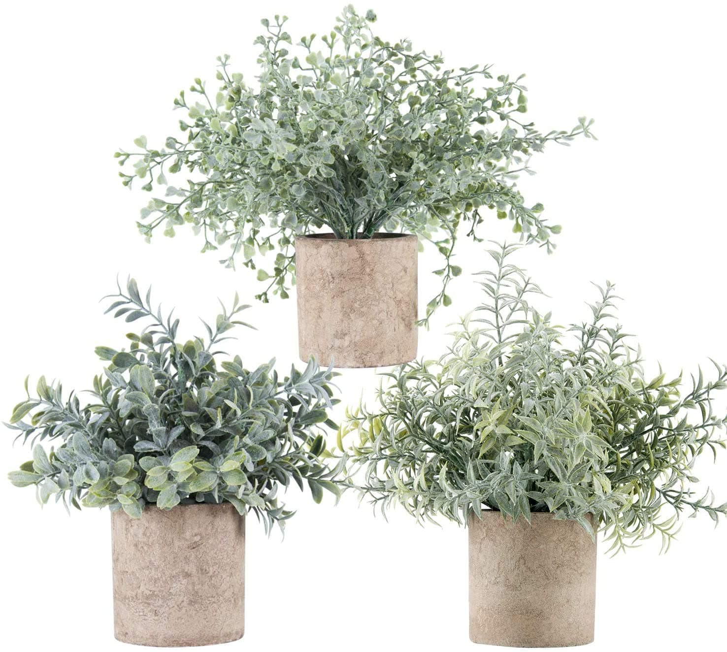 Der Rose 3 Pack Mini Potted Fake Plants Artificial Plastic Eucalyptus Plants for Home Office Desk Room Decoration