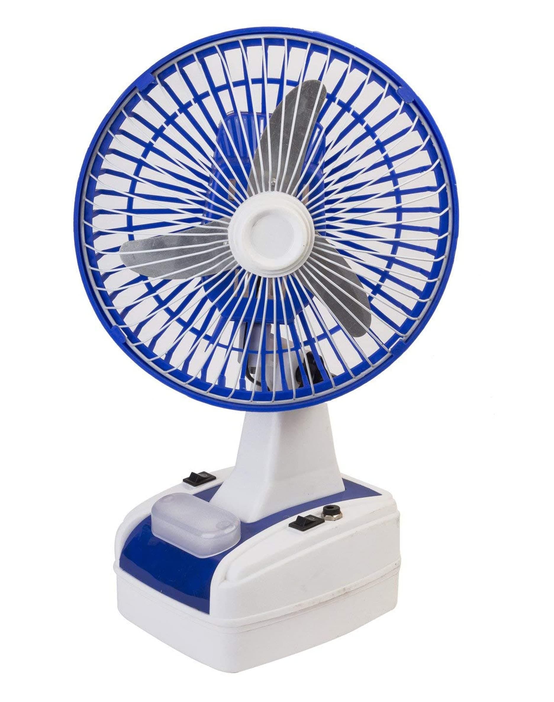 Globex 8-Inch Rechargeable Table Fan with LED Light, 3-Blade High-Speed Portable Fan, 400 mm Sweep, USB Charging, Up to 6 Hours Battery Backup, 1400 RPM, Blue (Pack of 1)