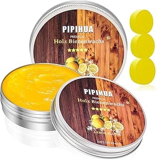 PIPIHUA Beeswax Polish and Conditioner for Wood Furniture - Waterproof & Restorer Wood Wax, Multipurpose Beeswax Furniture Polish and Cleaner for All Types and Colours, Lemon(2×100g with 3 Sponges)