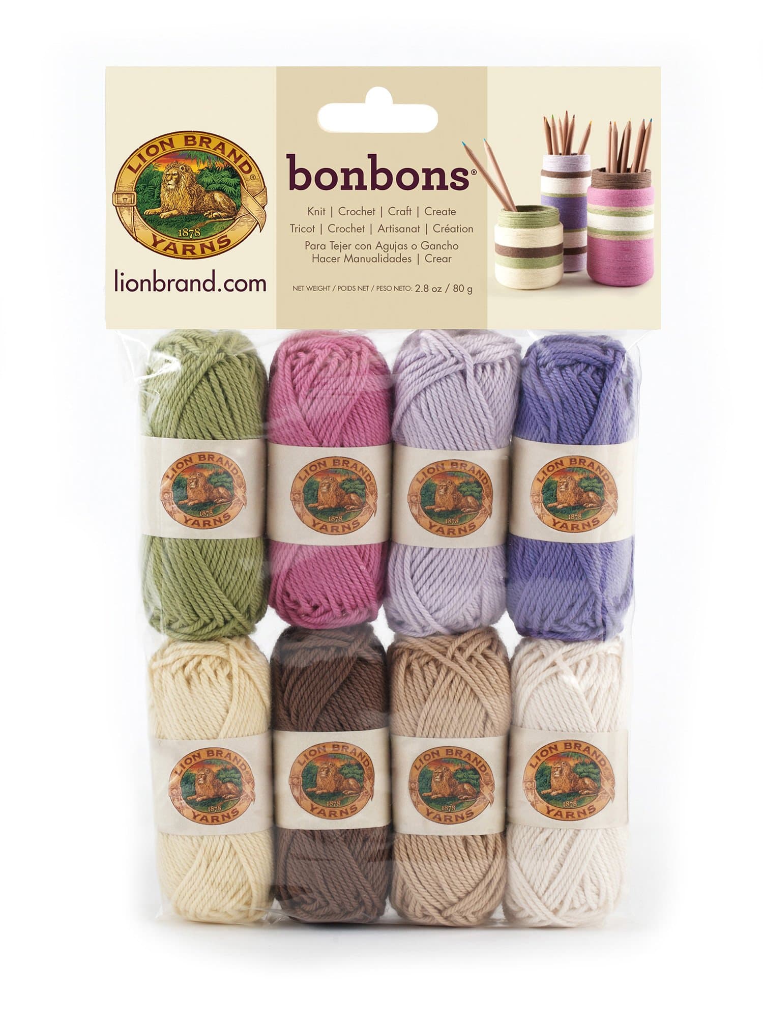 Lion Brand Bonbons Yarn 8/Pkg-Nature,Multi,8 x 28 yd/26 m