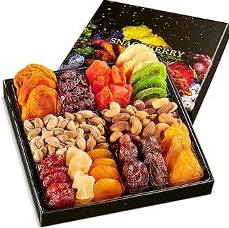 Dried Fruit & Nuts Gift Basket Arrangement Platter, Gourmet Food Snack Box, For Christmas, New Years, Birthday Care Package, Healthy Kosher - Her Him - 12 Snackberry Assortment (3-Pack)