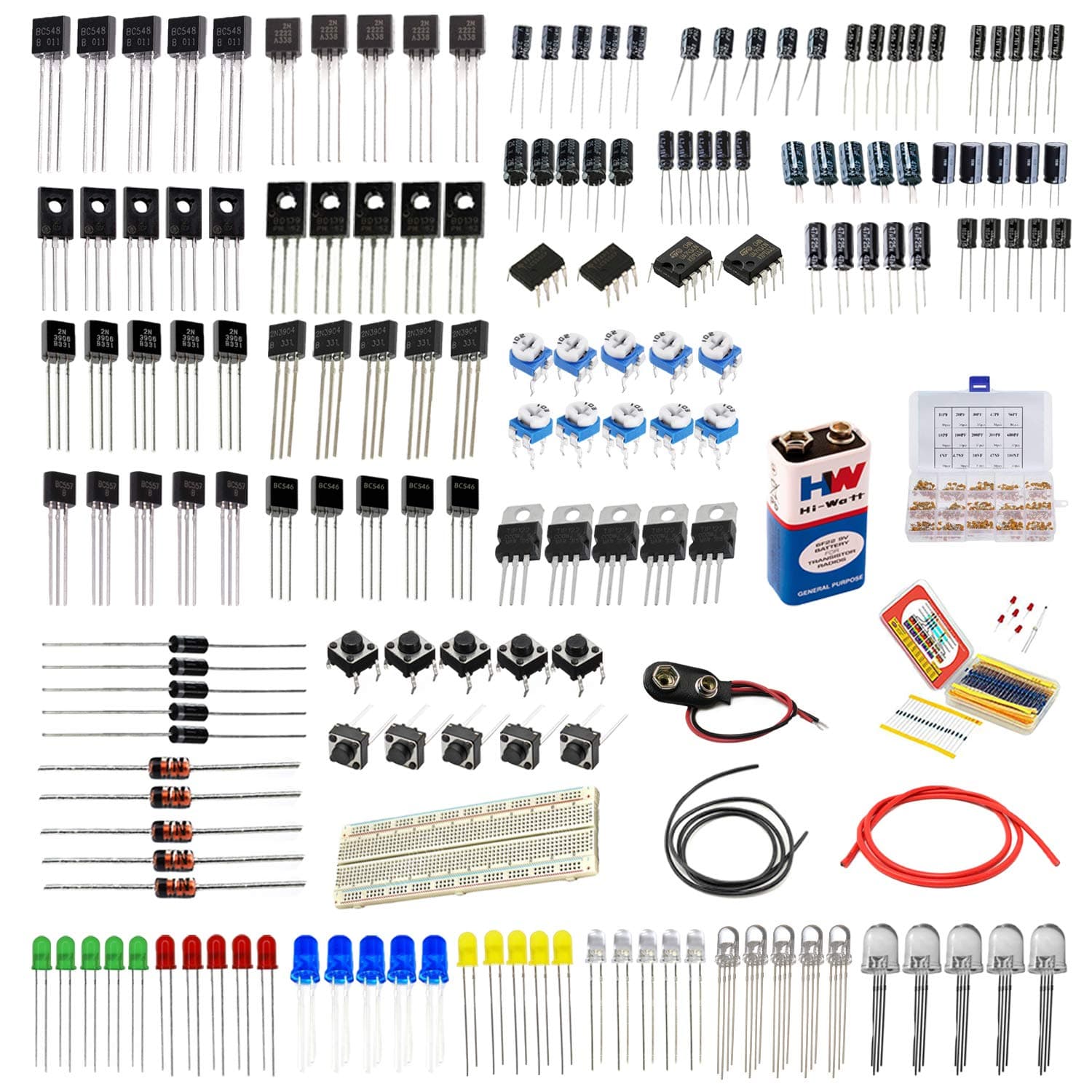 Component Kit for Project | Electronic Components - Resistors, Capacitors, Transistors, LED, Diodes, Breadboard, Wire Switch