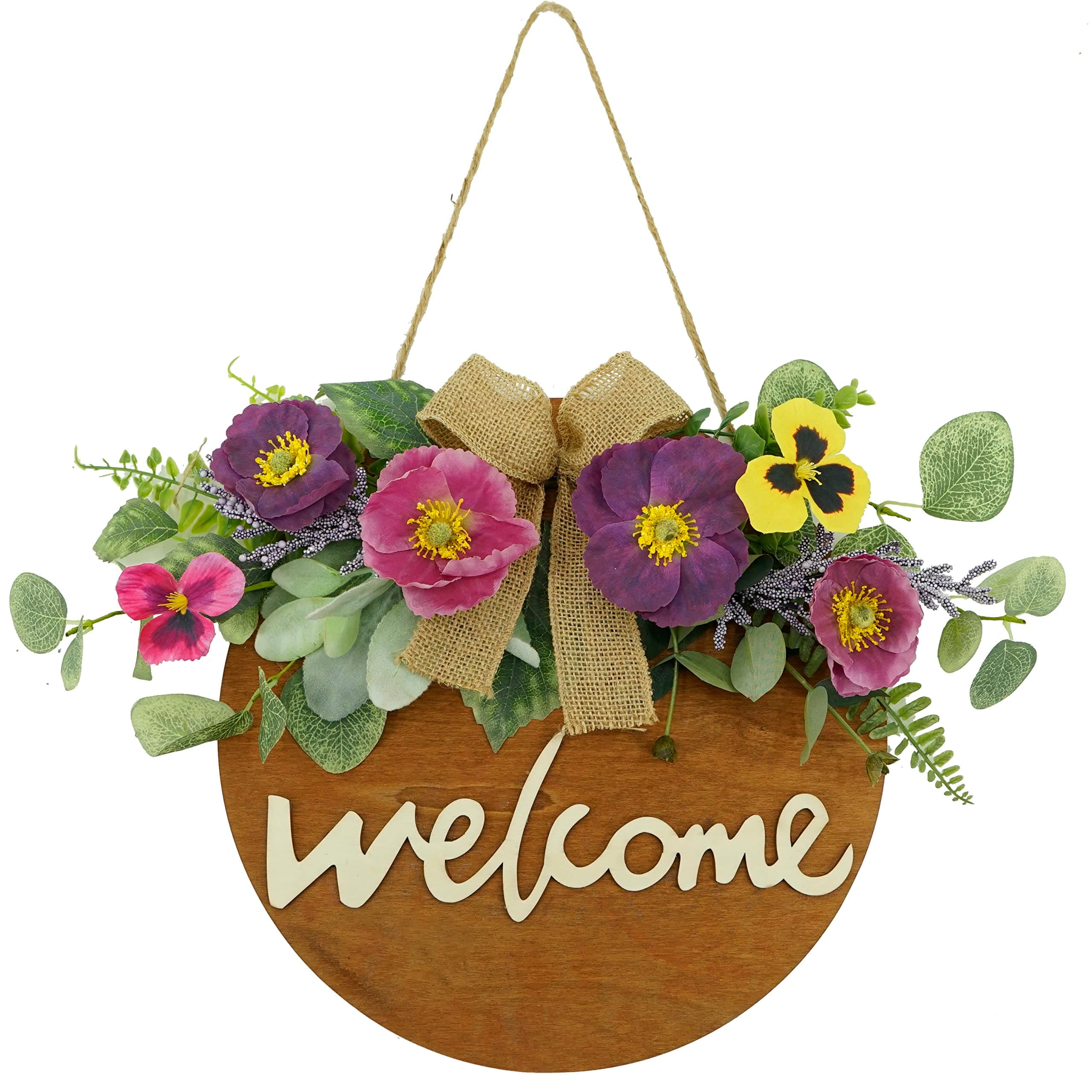 Artificial Spring Wreath with Flower for Front Door Home Decor (Purple Poppy)