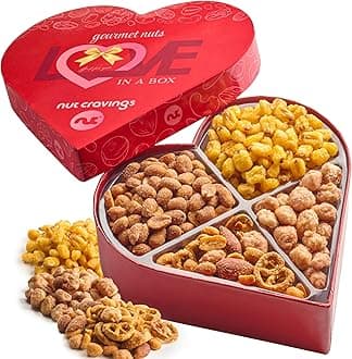 NUT CRAVINGS - Easter Mixed Nuts Heart Shaped Gift Basket, Love in A Box (4 Assortments) Romantic Food Arrangement, Healthy Snack Care Package, Food Assortments