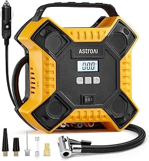 Air Compressor Tire Inflator Portable Air Pump for Car Tires, 12V DC Integrated Metal Structure Tire Pump 160PSI with LED Light for Cars, Bicycles, Motorcycles, and Other Inflatables(Yellow)