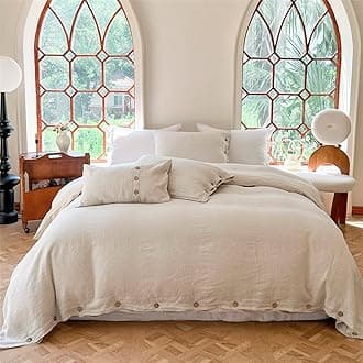 Simple&Opulence 100% Linen Duvet Cover Set 3pcs with Coconut Button Closure Natural French Washed Flax Solid Color Soft Breathable Farmhouse Bedding - Linen, California King